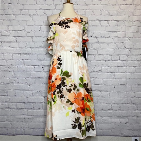 Nicole Miller Floral Print Ruffle Halter Dress - Picture 2 of 7